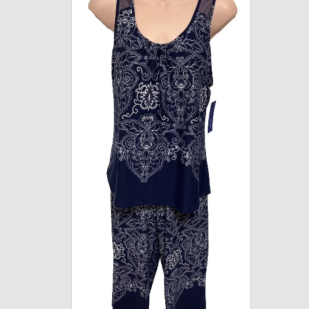 Apt. 9 Women’s Lounge Pajama Set M Blue White Paisley Stretch Soft Comfort NEW